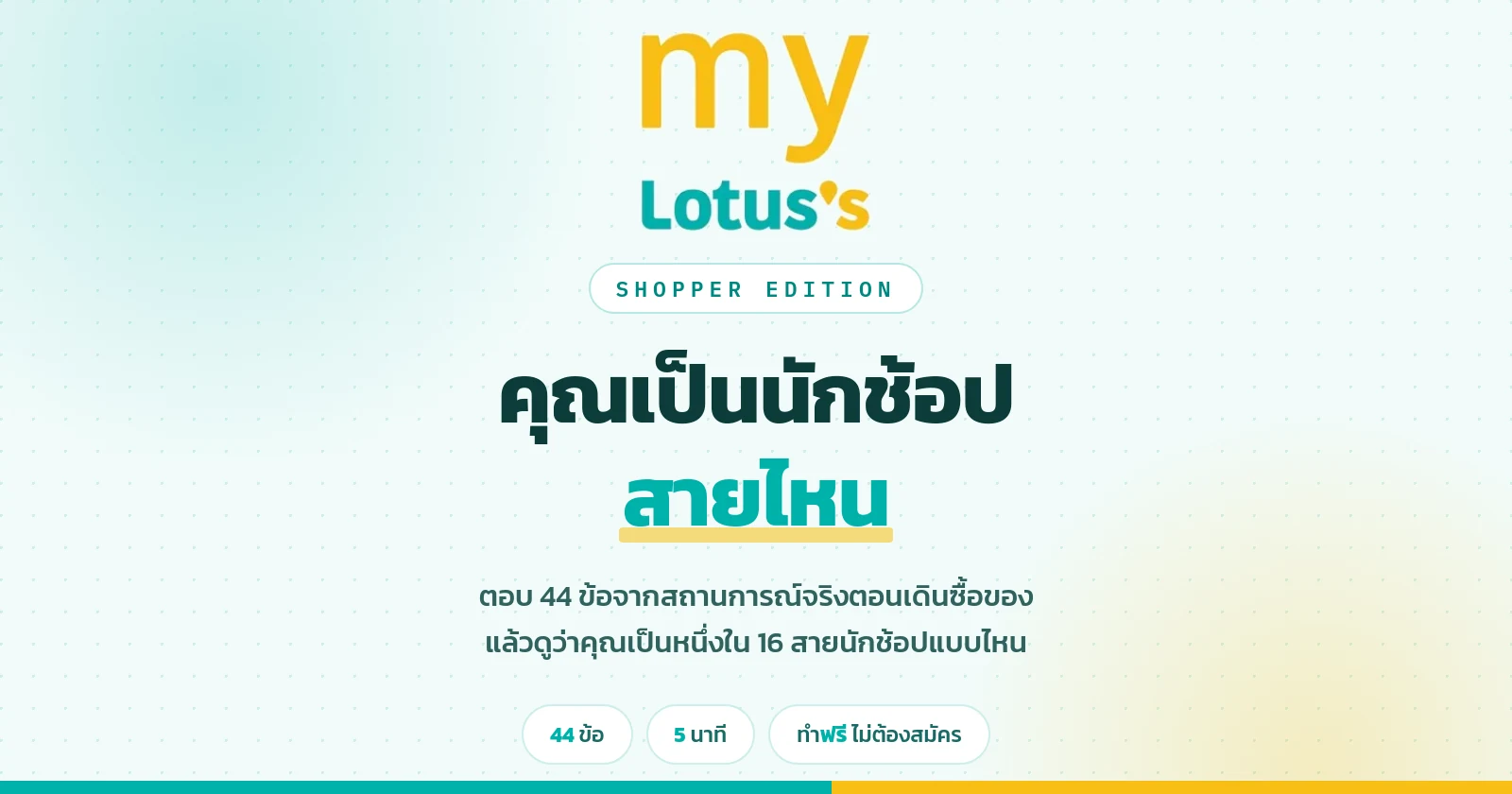 แบบทดสอบนักช้อป 44 ข้อ จาก my Lotus's ค้นหาสไตล์การซื้อของที่เป็นคุณใน 16 สายนักช้อป